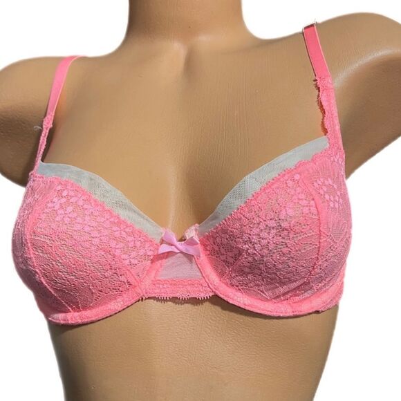Victoria’s Secret Very sexy unlined demi lace with mesh coral bra 32B - Picture 5 of 7